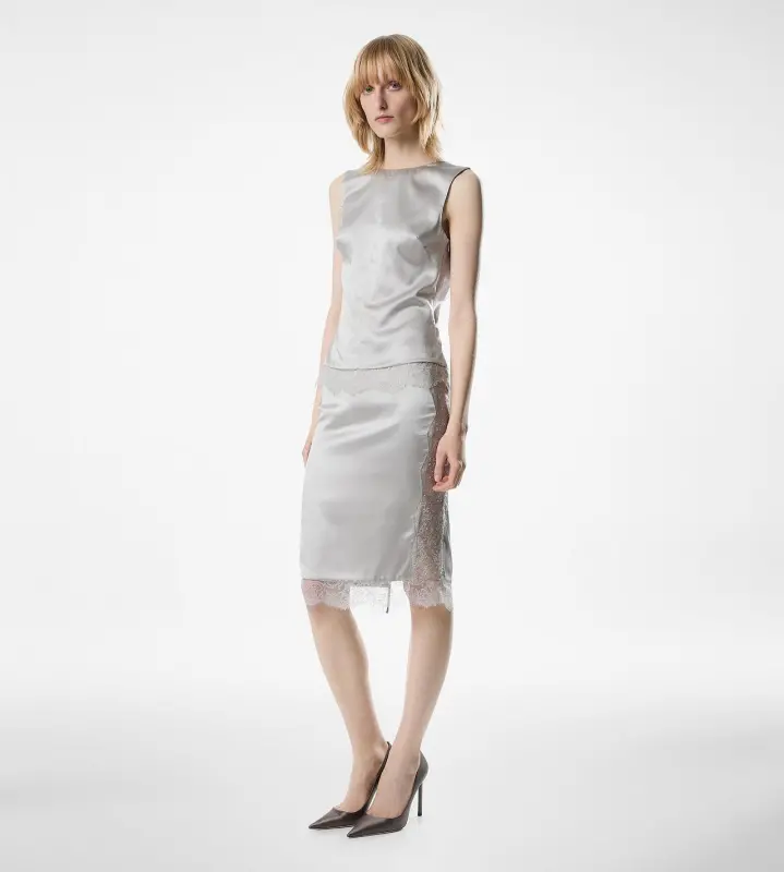 SLEEVELESS SILK TOP WITH V-BACK AND LACE INSERTS online